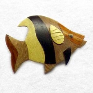 Artisan Fish Brooch in Brown and Yellow
